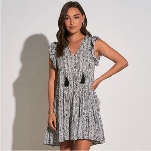 Elan Black and White Ruffle  Dress